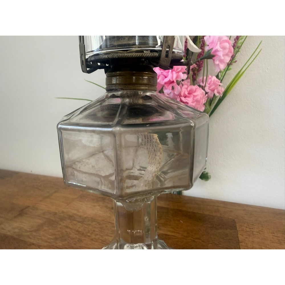 Vintage Grand Rapids Flame Light Pressed Glass Oil Lamp UV Reactive Farmhouse - Picture 7 of 15